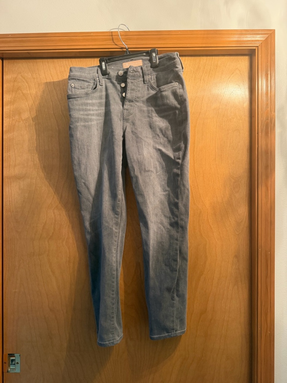 7 For All Mankind Gray Skinny High-Rise Button-Fly Jeans